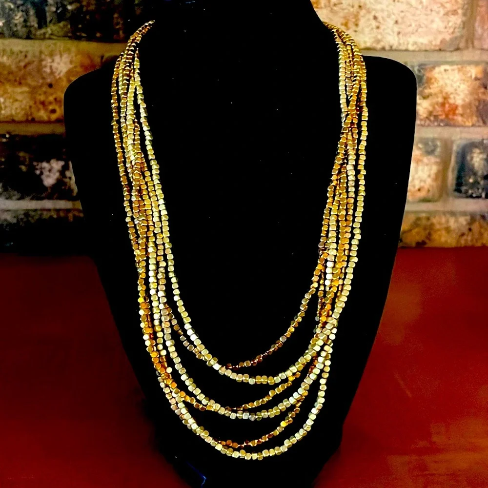 Vintage 6 strand gold beaded statement necklace